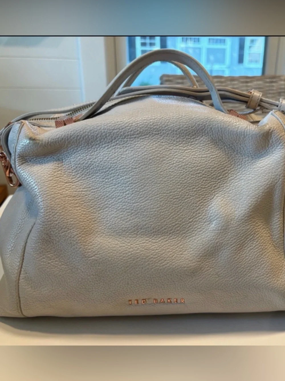 Ted Baker Cream Pebbled Leather Tote with Rose-Gold Accent